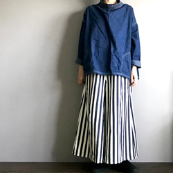 ■太インディゴストライプ■スカートに見えるワイドパンツ 3枚目の画像