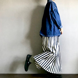 ■太インディゴストライプ■スカートに見えるワイドパンツ 7枚目の画像