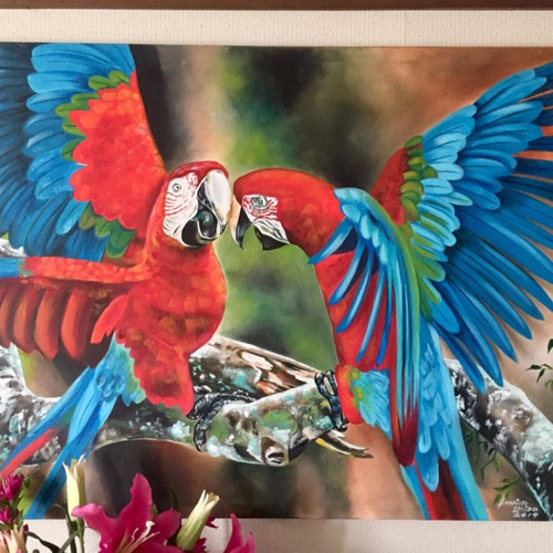 オウムの抽象アートデジタルプリント、コンゴウインコ