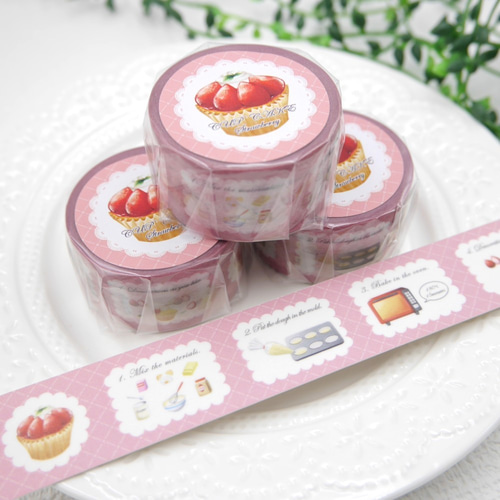 本物のお菓子のレシピを描いたマスキングテープ（ストロベリーカップ