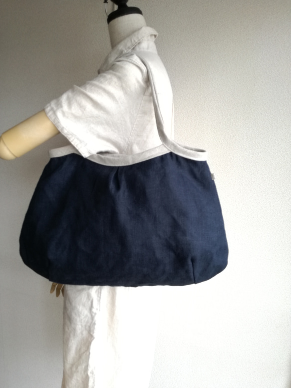 Linen・リネングラニーBAG(Sタック)dark blue 3枚目の画像