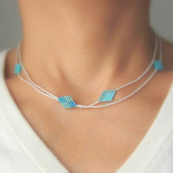 青いデリカダイヤのネックレス＆ブレスレット(#471)(受注製作) 2枚目の画像