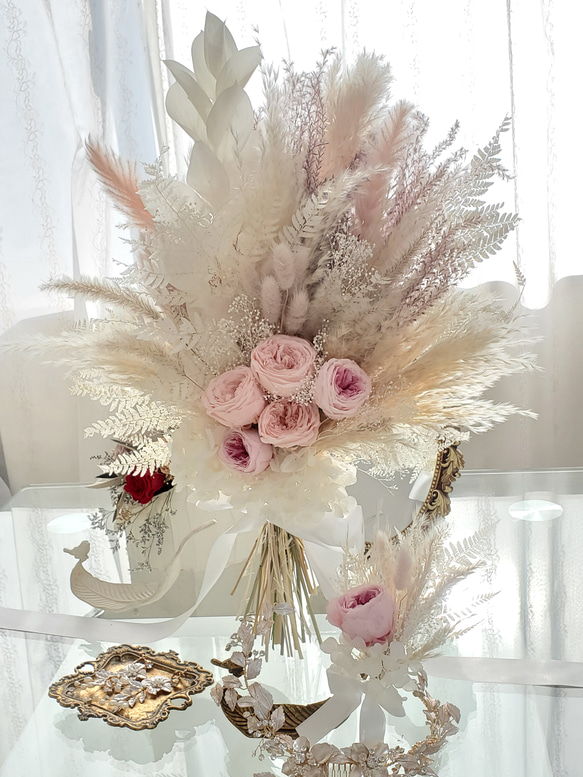 パンパスと薔薇のふわふわブーケセット♡ パンパスと薔薇のふわふわブーケセット♡