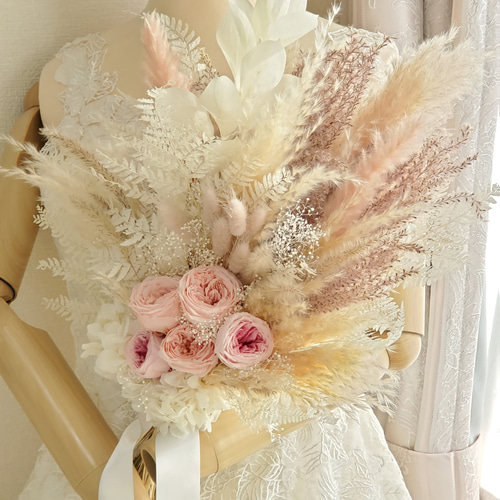 パンパスと薔薇のふわふわブーケセット♡ ブーケ hana♡fuji 通販 