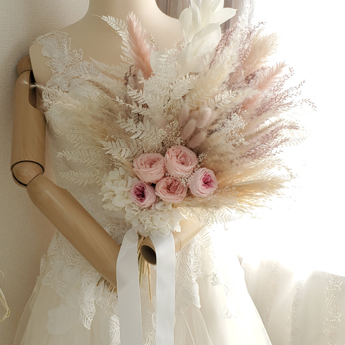 パンパスと薔薇のふわふわブーケセット♡