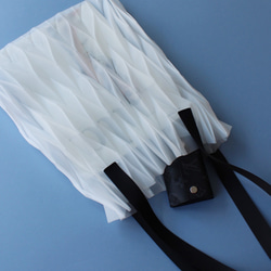 zero：Pleats bag - L（ヘリンボーン）：トート バッグ　プリーツバッグ　軽い　透ける 4枚目の画像