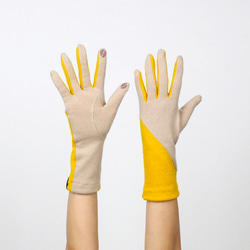% PERCENT スマホ対応 手袋（ベージュ・イエロー）女性用・ウール１００%・タッチパネル対応・縫製手袋 2枚目の画像