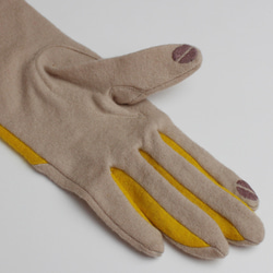 % PERCENT スマホ対応 手袋（ベージュ・イエロー）女性用・ウール１００%・タッチパネル対応・縫製手袋 4枚目の画像