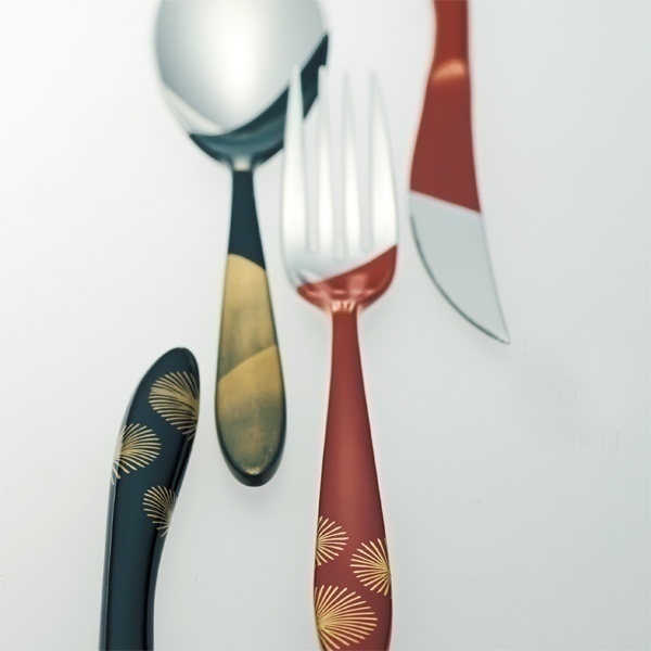 KOKU 木曽漆器のカトラリー：若松（わかまつ）３本セット 朱