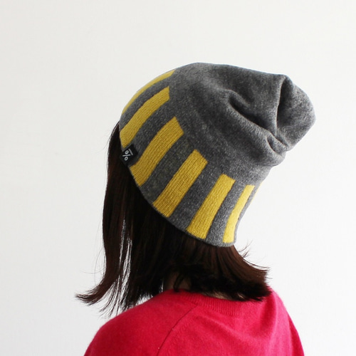 PERCENT ニット帽 （グレー・イエロー）リバーシブル・セルフヒーター