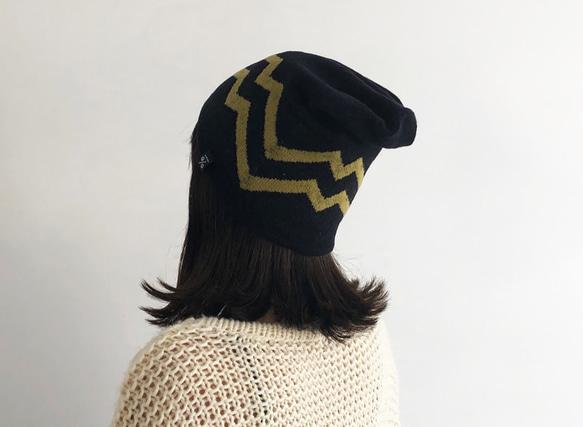 % PERCENT ニット帽（ブラック・イエロー）リバーシブル・セルフヒーター・男女兼用・ギフト箱付 3枚目の画像