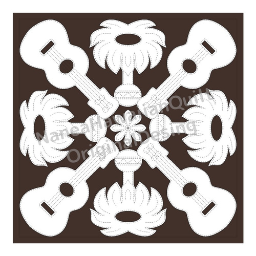 型紙）クッションカバー／ウクレレ＆ウリウリ(45cm）ハワイアン