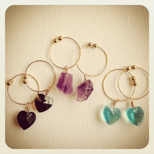 ★SALE★glass heart earring(light blue) 2枚目の画像