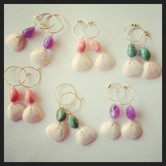 shell＊amethyst earring 2枚目の画像