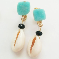 amazonite+shellイヤリング 2枚目の画像