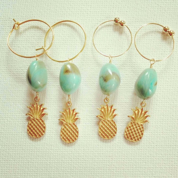 pineapple turquoise earring 2枚目の画像