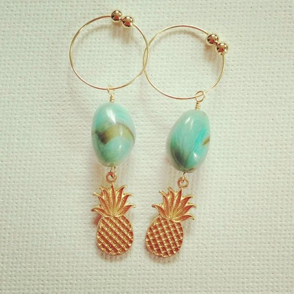 pineapple turquoise earring 3枚目の画像