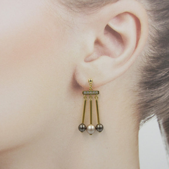 gold×brown pendulum pierce /L'arc イヤリング対応可 3枚目の画像