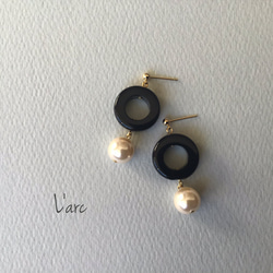 vintage black ring & pearl beads pierce /イヤリング対応可 L'arc 1枚目の画像