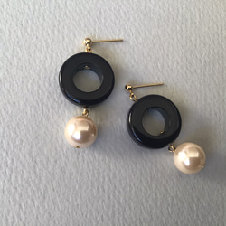 vintage black ring & pearl beads pierce /イヤリング対応可 L'arc 2枚目の画像