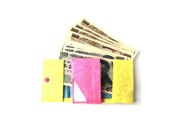 お好きな色オーダー7.5×9cm★小さい軽い和紙の財布　三つ折り財布小銭入れカード入れ札入れ　キャッシュレス　旅行用 3枚目の画像