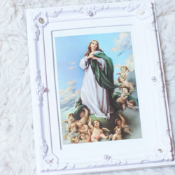 大きめサイズ★被昇天のマリア様の聖画フォトフレーム ほんのりパステルピンク 1枚目の画像
