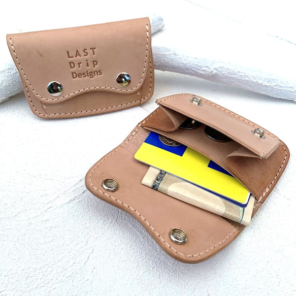 ハーフムーンウォレット ミニ財布 小銭入れ 牛革 レザー ヌメ革 本革 日々を刻む日記帳 nfl pst Creema店 1枚目の画像