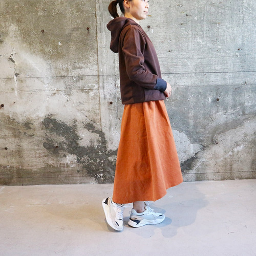 コットンリネンスカート 綿麻 ふんわり アシンメトリー オレンジ