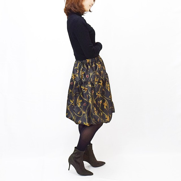 日本製　オリジナルバルーンスカート　チェーン柄スカーフ黒 4枚目の画像