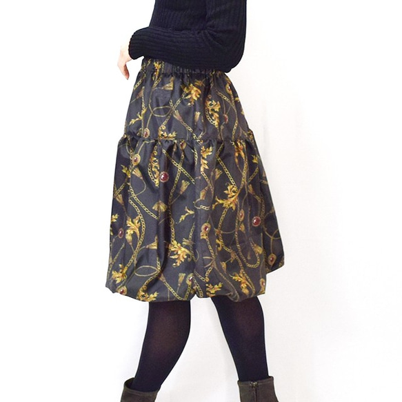 日本製　オリジナルバルーンスカート　チェーン柄スカーフ黒 5枚目の画像