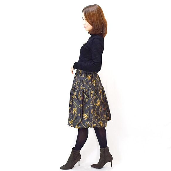 日本製　オリジナルバルーンスカート　チェーン柄スカーフ黒 6枚目の画像