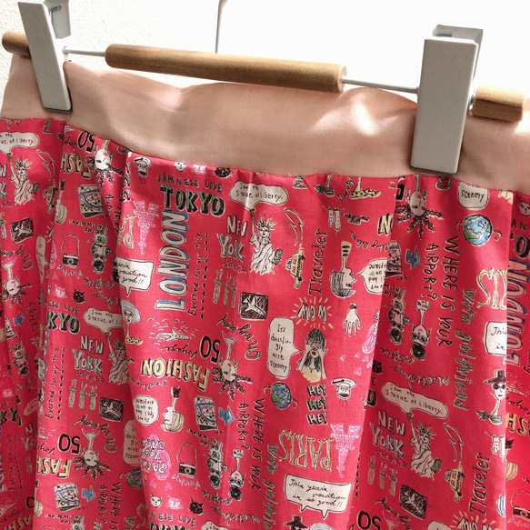 世界旅行　トラベル　2020　東京　フレアスカート　ピンク系　ふんわりスカート　ウェストゴム 6枚目の画像