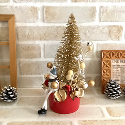 スノーマンとゴールドミニツリーのクリスマスオブジェ◇高さ21センチ◇ドライフラワー 6枚目の画像