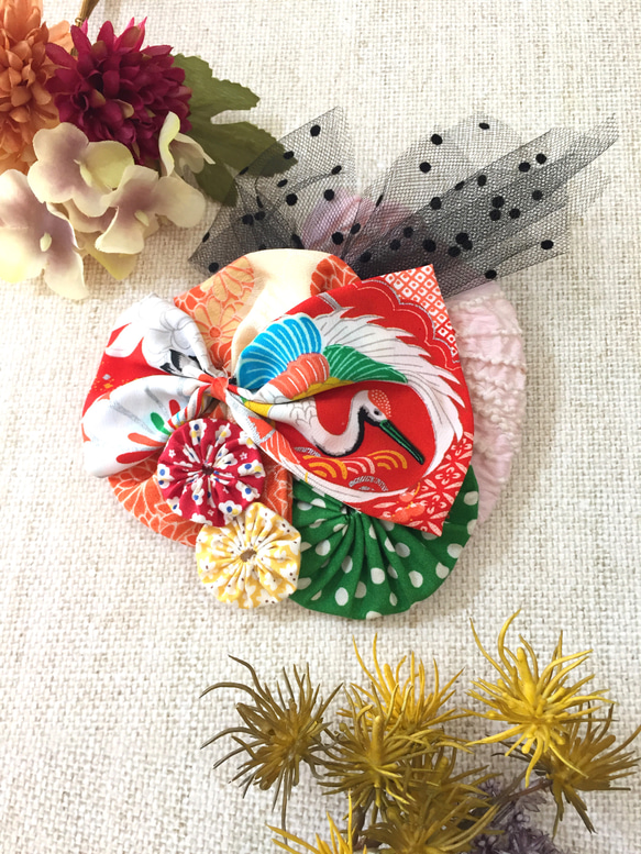 ぽむ様専用 絞り 七五三 ヘッドドレス 着物リメイク アンティーク 髪