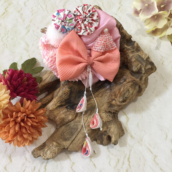 レトロモダン ま〜るい古布のリボン髪飾り ヘッドドレス ヘア