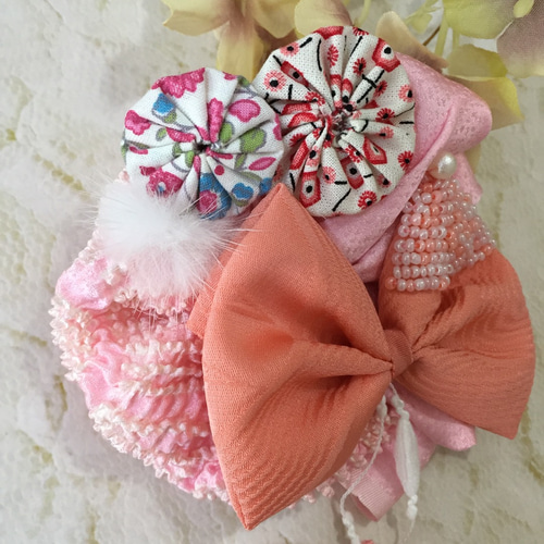 レトロモダン ま〜るい古布のリボン髪飾り ヘッドドレス ヘア