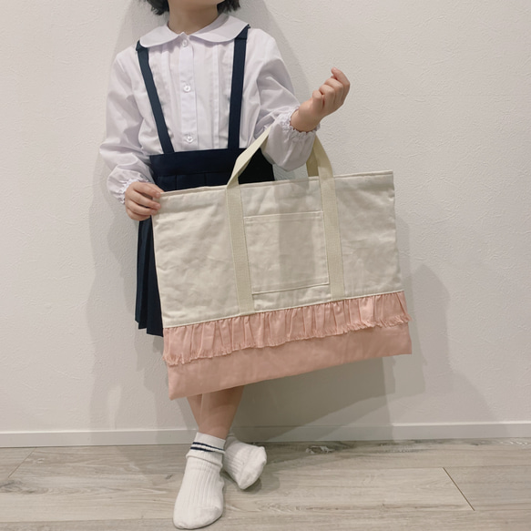レッスンバッグ（ピンク×チューリップ）/ lesson bag / school bag（pink×tulip） 9枚目の画像