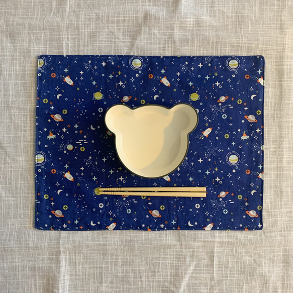 お弁当袋&ランチョンマットセット（ネイビー×宇宙）/ lunch box & place mat set 4枚目の画像