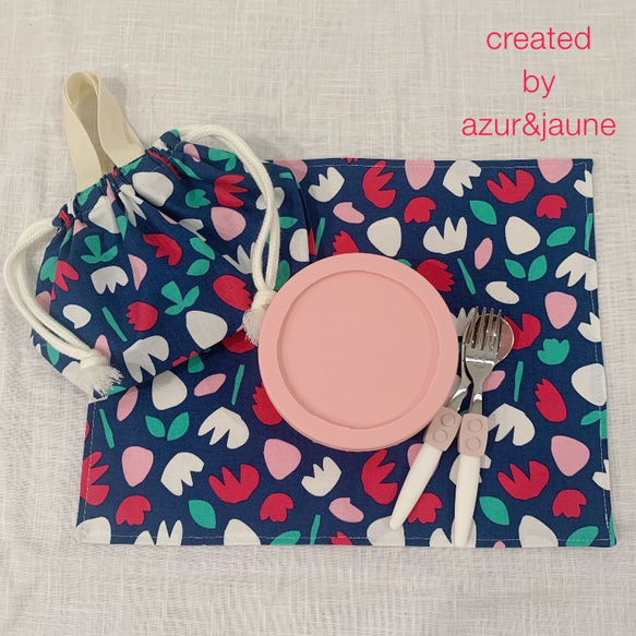 お弁当袋&ランチョンマットセット（ピンク×チューリップ）/ lunch box & place mat set 1枚目の画像