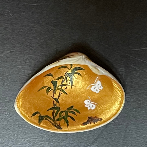 蛤 香合 笹に蝶 茶道具 （貝合わせ） はまぐり その他インテリア雑貨