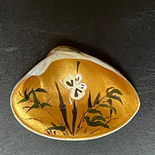 蛤 香合 笹に蝶 茶道具 （貝合わせ） はまぐり その他インテリア雑貨