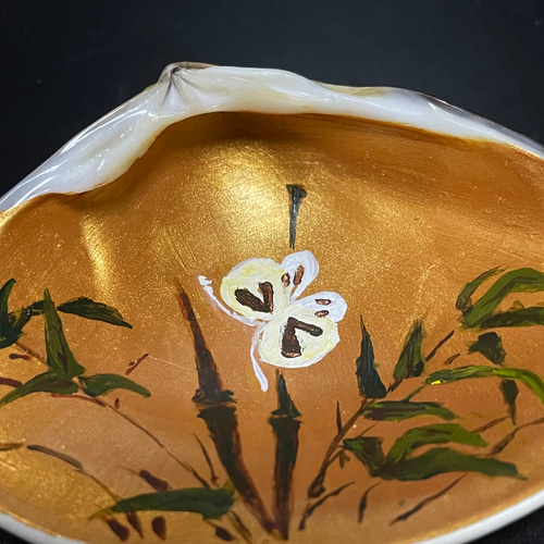 蛤 香合 笹に蝶 茶道具 （貝合わせ） はまぐり その他インテリア雑貨