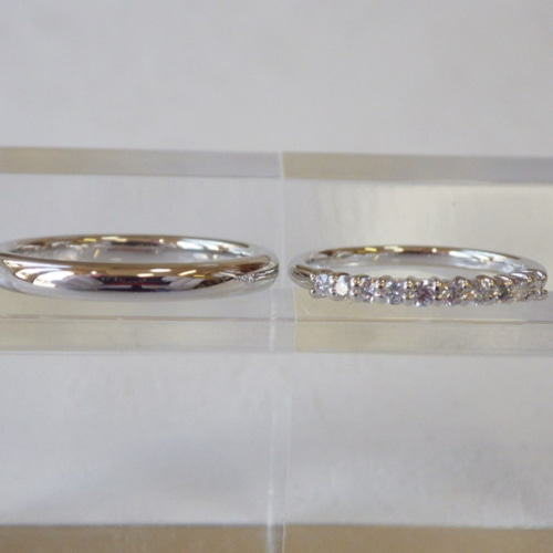 結婚指輪セット Pt900 甲丸リング・Pt950 エタニティリング 0．2ct 
