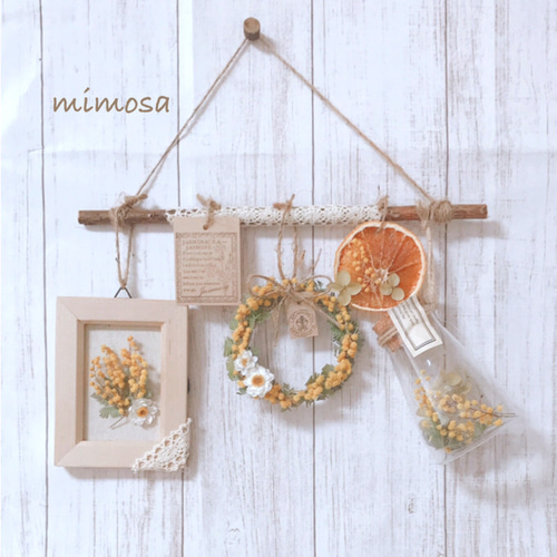 ミモザ在庫限り♡ミモザドライフラワーガーランド☆ナチュラル