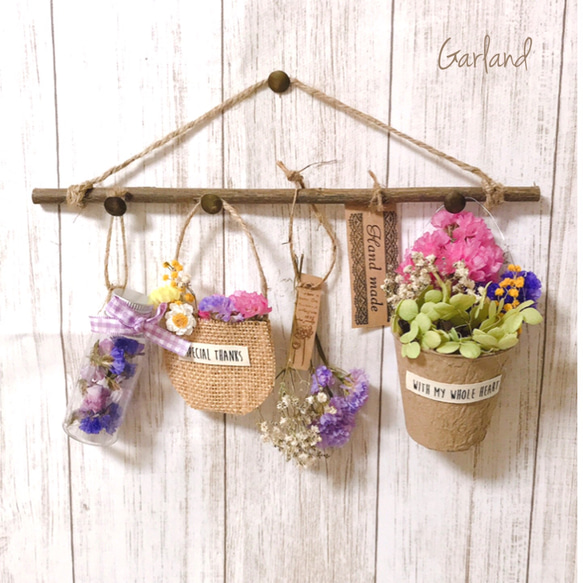 4.スターチス流木ドライフラワー ♡ミモザガーランド ♡スワッグ