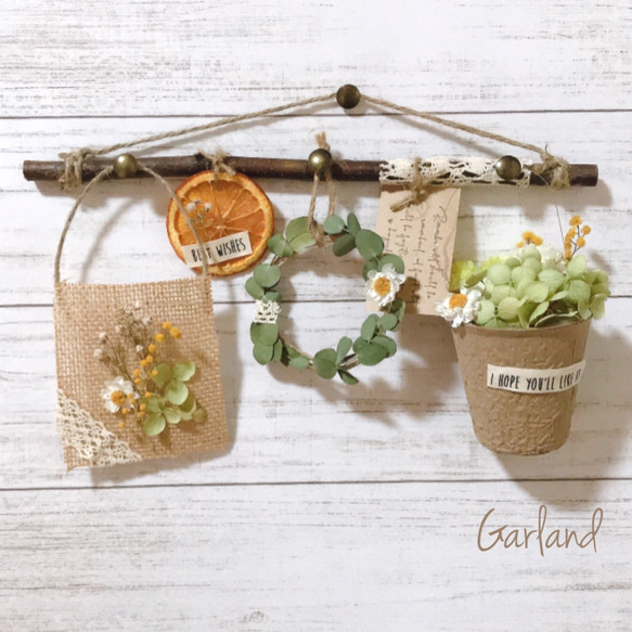 18.ユーカリかすみ草ドライフラワーガーランド ♡スワッグ、インテリア  