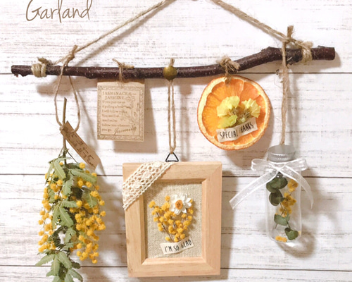 sold26.ミモザドライフラワーガーランド ♡スワッグ、インテリア雑貨