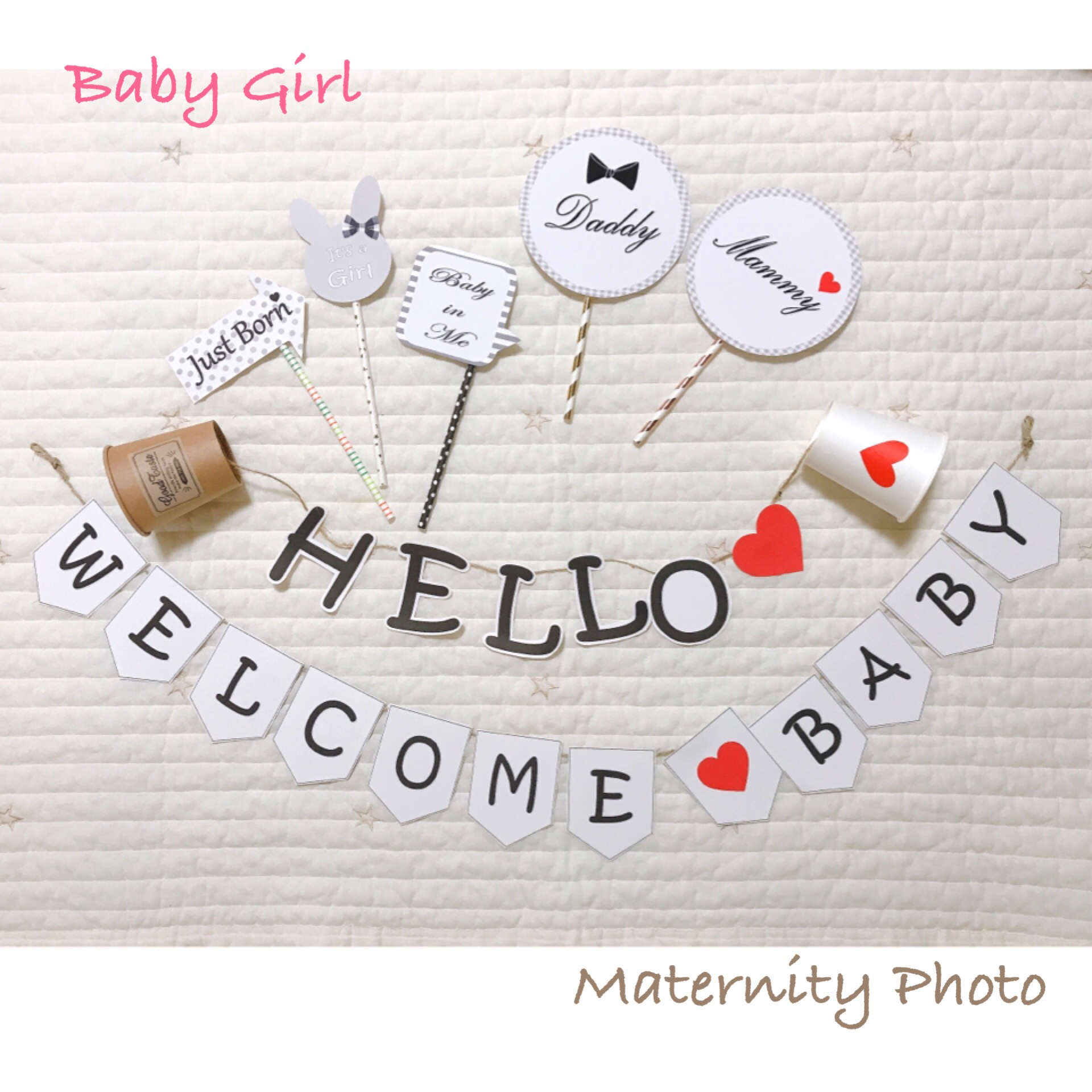 マタニティフォト 糸電話 ウエディング＊結婚式＊マタニティフォト＊糸電話ガーランド＊I