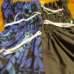 アロハ柄(青～紫)切り替えグレーのパウスカート【セミオーダー:裾上げのみ】 4枚目の画像