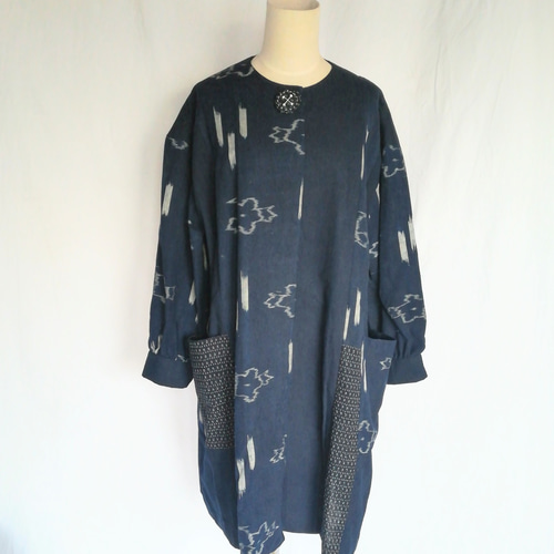 久留米絣 くるめがすり 藍染 木綿 古布 絣 スプリングコート